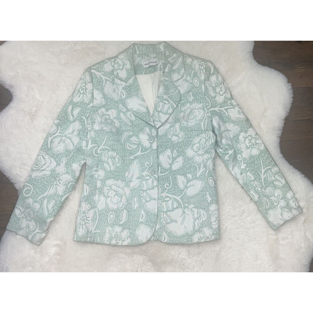 Womens‎ Blazer Jacket Size 8 Green Floral Embossed Blazer Two Button Front